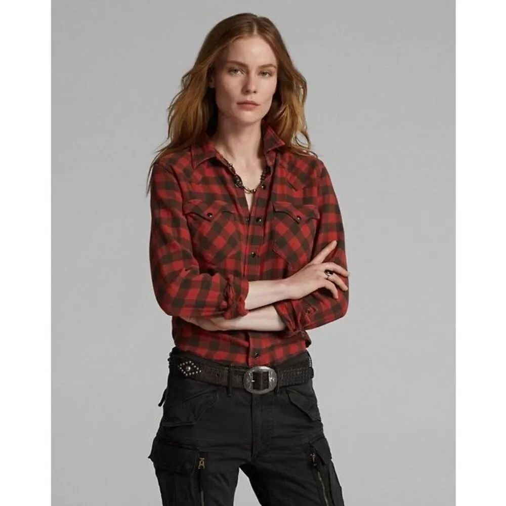 ✨DENIM & SUPPLY RALPH LAUREN Red Blue Plaid Snap Front Sz Large Shirt✨